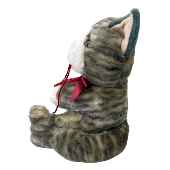 MTY INTL Adorable Plush Sitting Tabby Cat Toy With Red Bow Yarn Ball Soft Gift - Picture 3 of 6